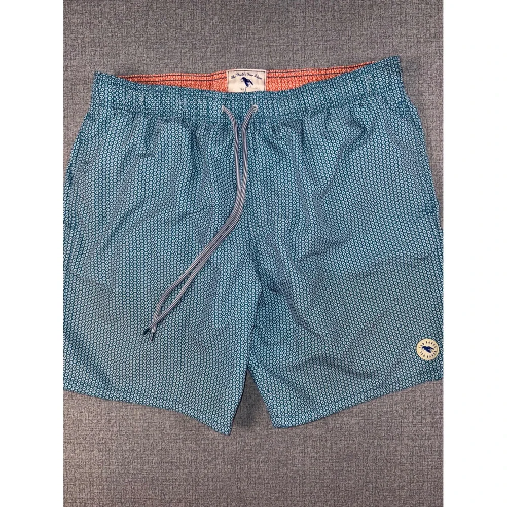 Ted Baker Mens Teal Blue Geometric Lobster Print Swim Trunks Board Shorts Size 5